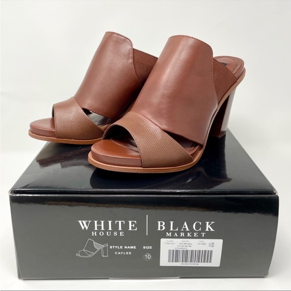 🆕 NIB White House Black Market Caylee Brown Leather Mule Peep-Toe Block Heel 10 - Picture 11 of 13